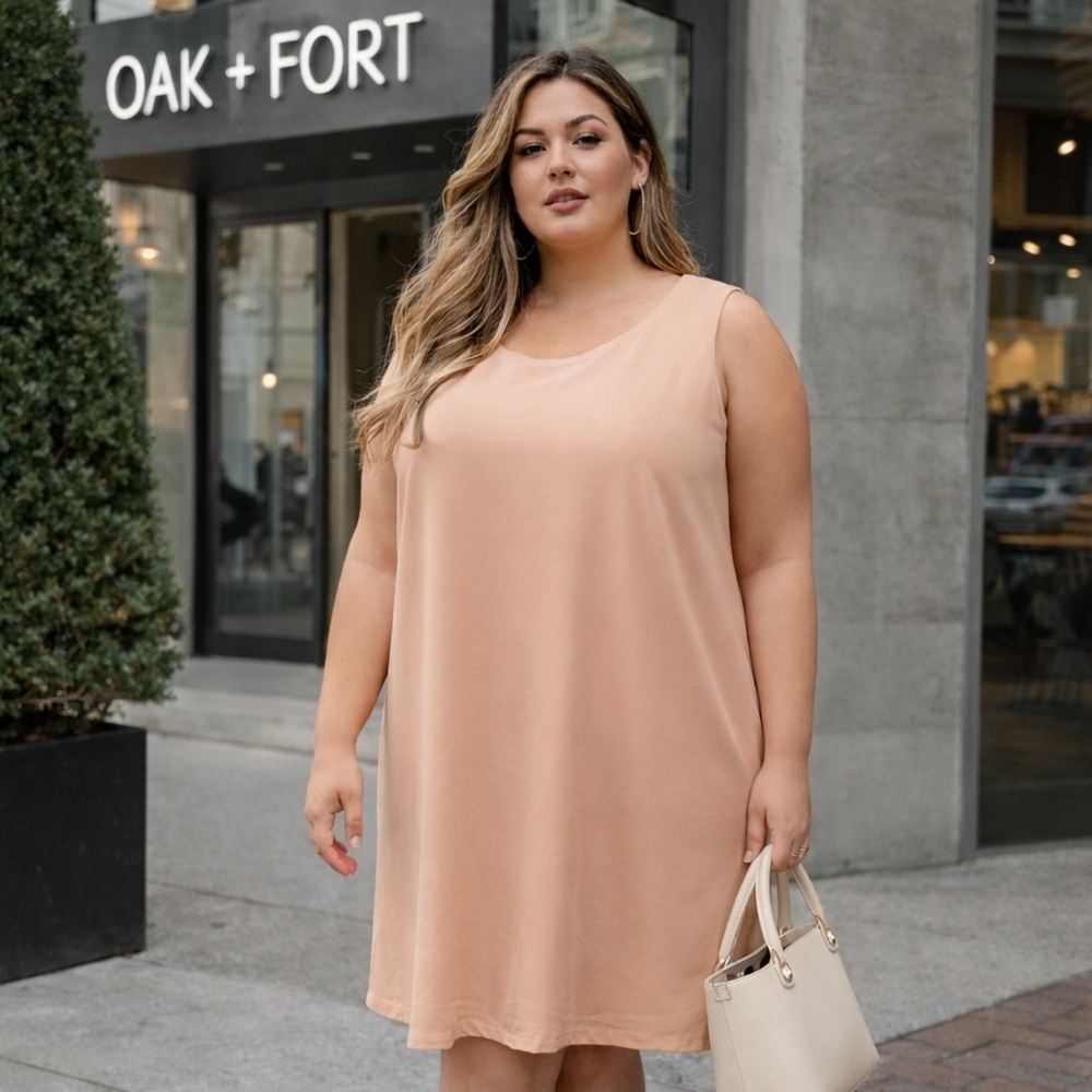 Oak + Fort 100% Rayon Sleeveless Shift Dress | Minimalist Peach Blush Casual